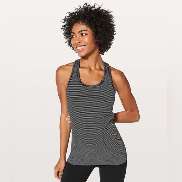 Lululemon Athletica Black and White Striped Swiftly Tech Racerback Tank | 8 - Picture 4 of 7